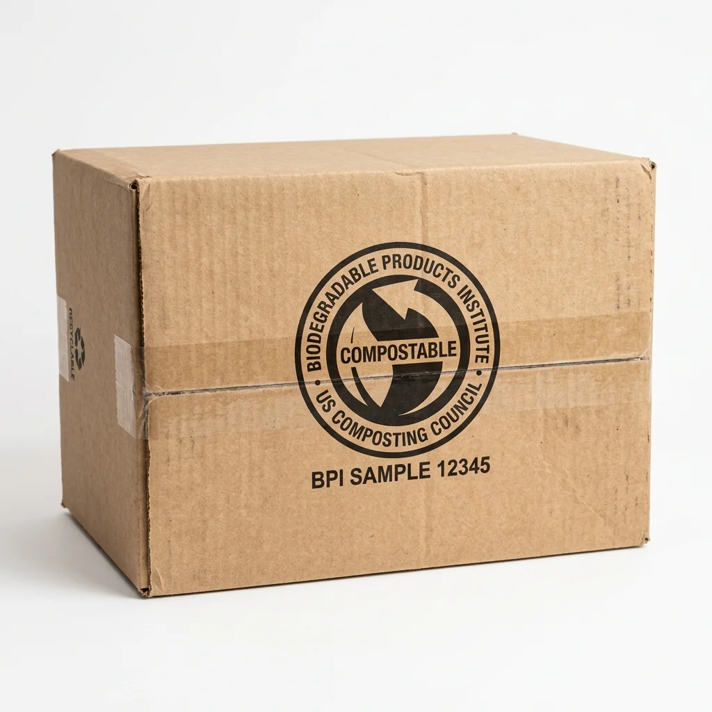 Close-up of printed recycling symbols and FSC certification logo on the bottom of a high-quality matte paper box.