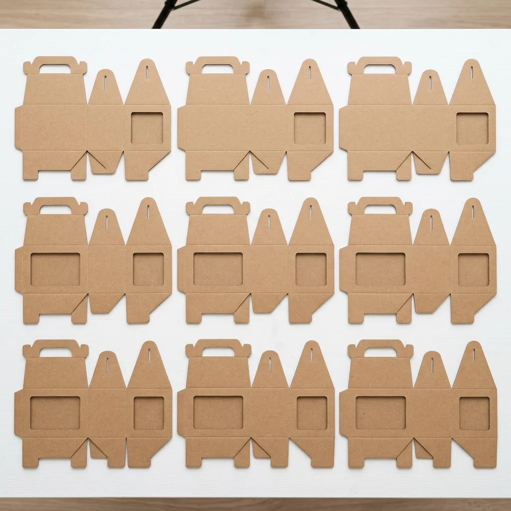 Flat cardboard sheets ready for assembly into custom gable boxes