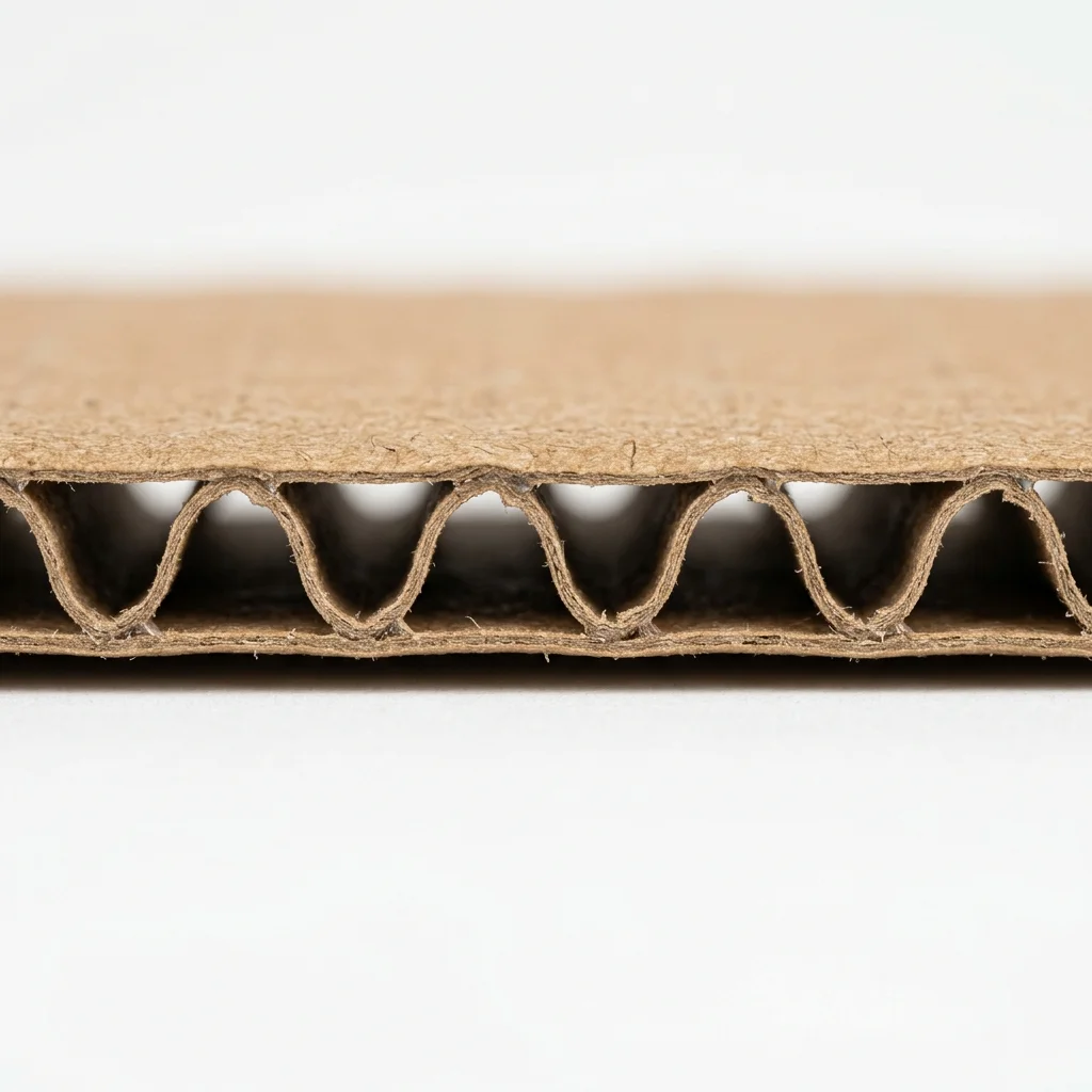 Close-up of corrugated board fluting layers