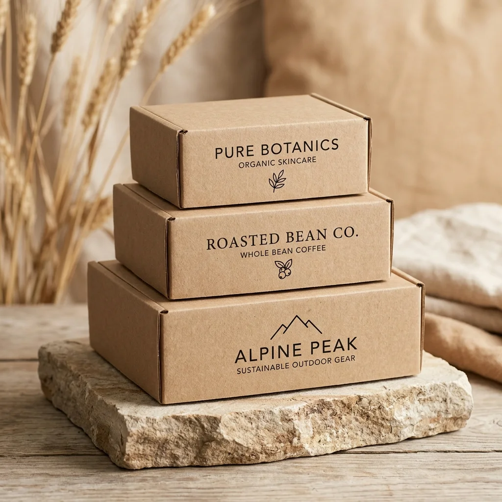 Eco-friendly custom mailer boxes stacked in a minimalist arrangement