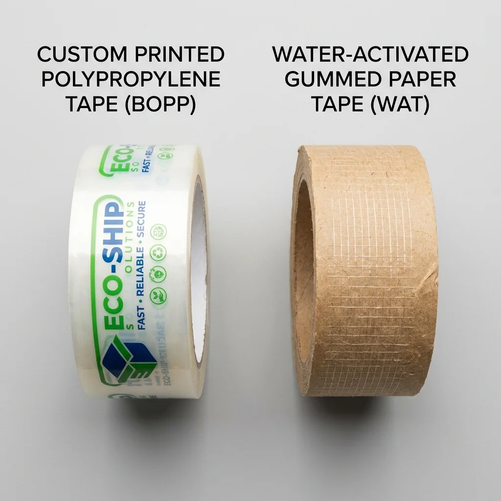 A comparison between plastic custom packaging tape and water-activated gummed paper tape