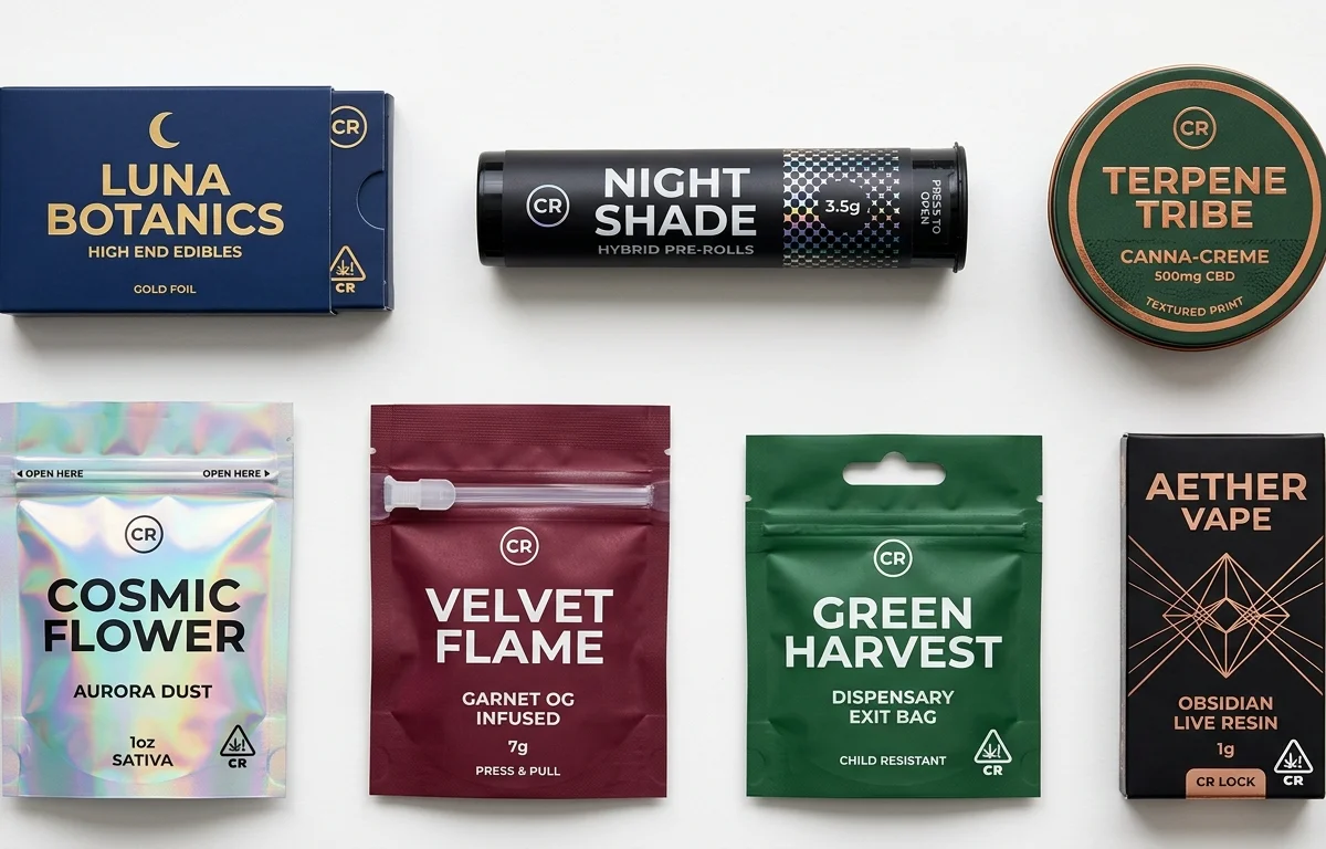 Seven child-resistant packaging formats — CR box, tube, tin, mylar bag, pouch, exit bag, and vape box — each requiring individual design-specific CR certification