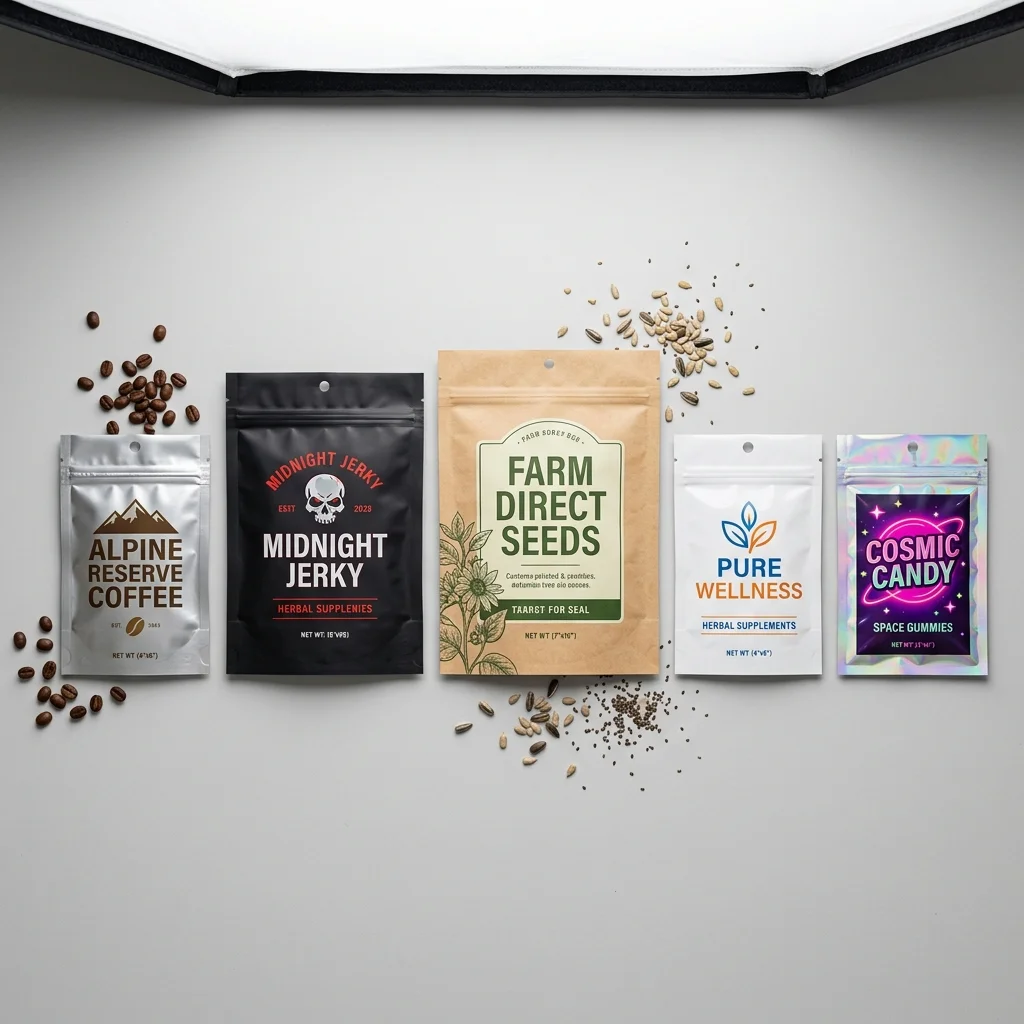 Flat mylar bags ready for heat sealing — ideal for food storage and product packaging