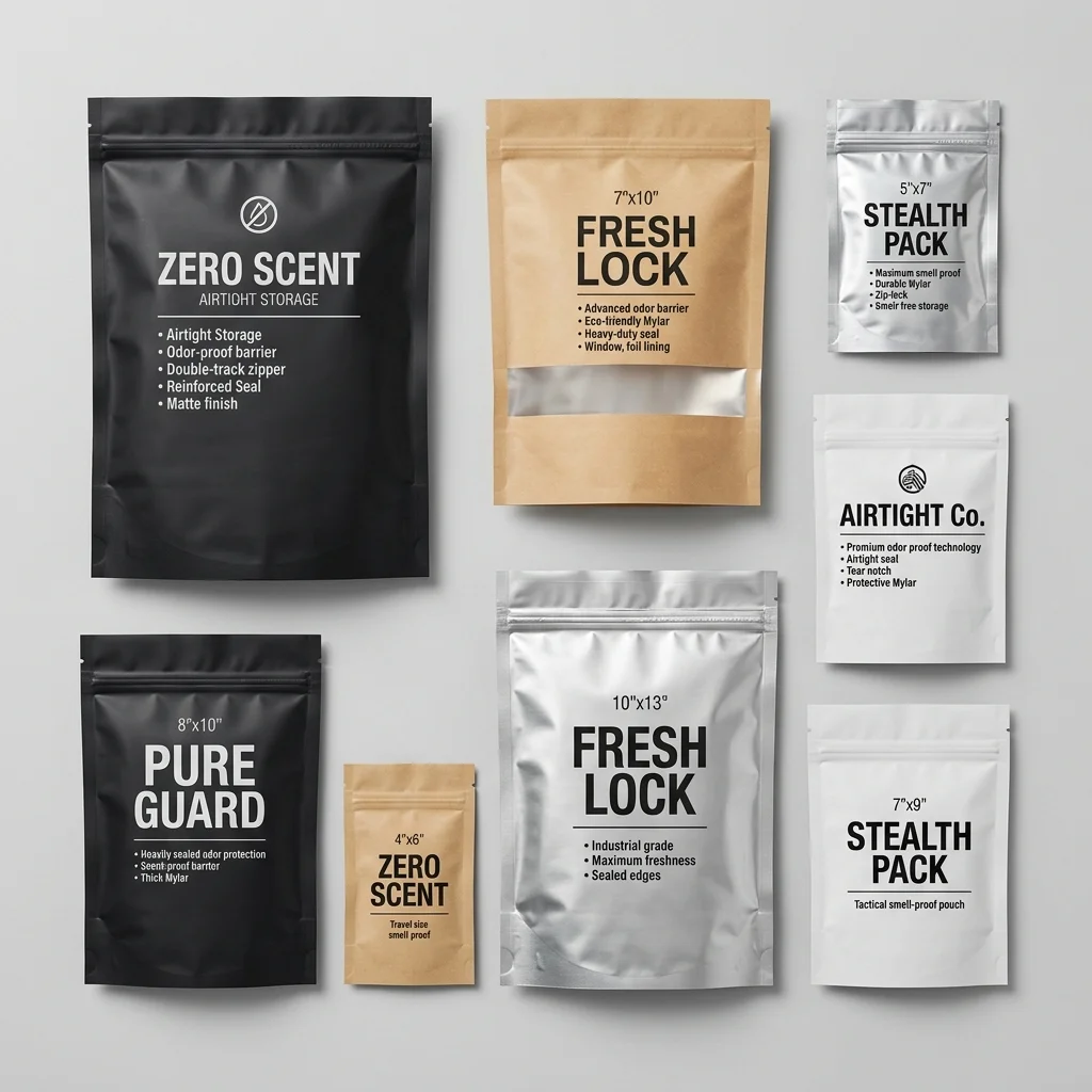 Custom smell-proof mylar bags in various sizes and designs
